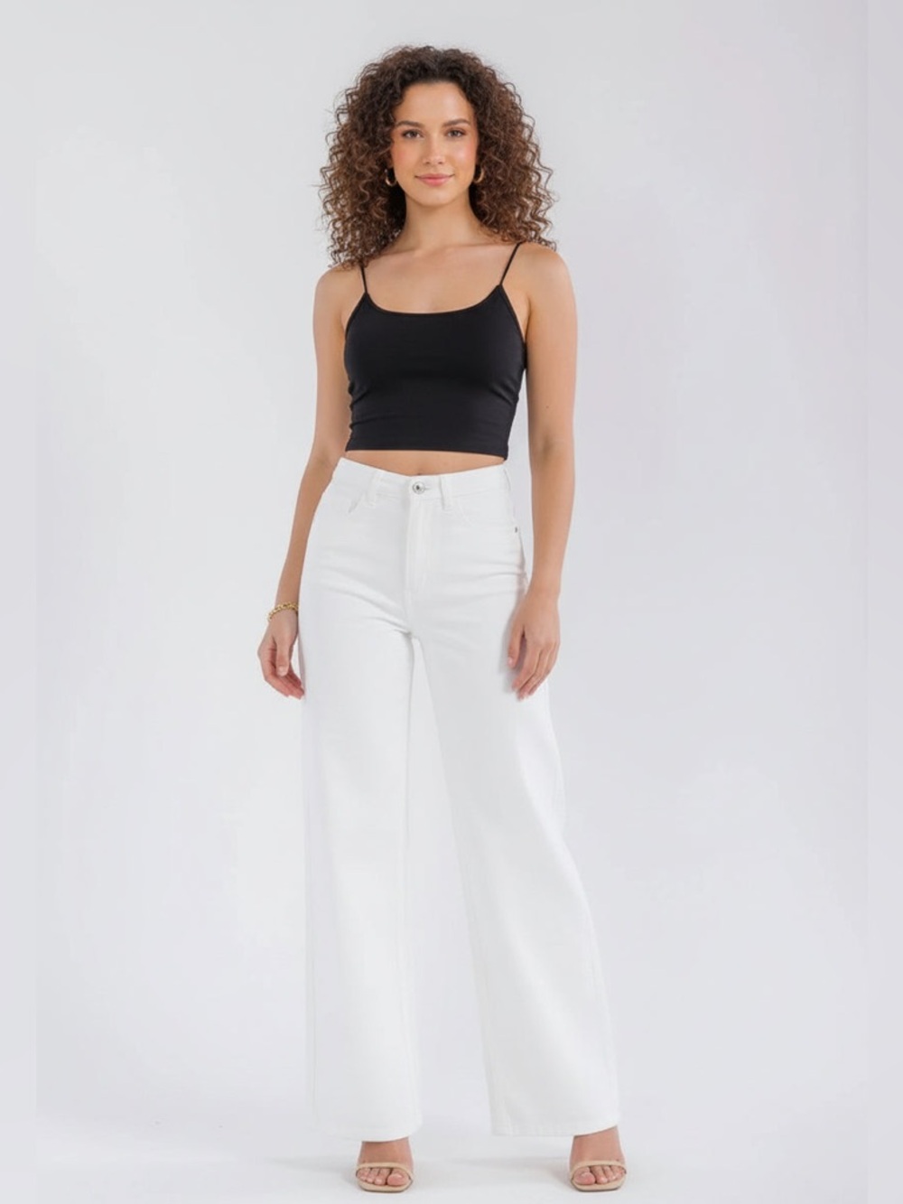 High Waisted White Wide Leg Jeans Vintage Inspired Relaxed Fit Denim Pants